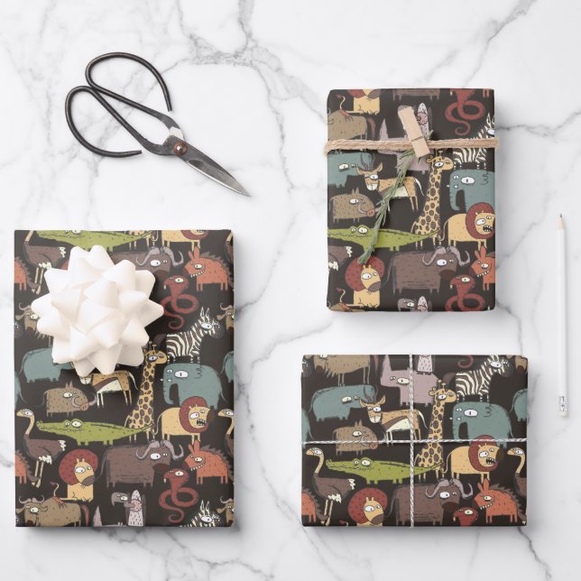 African Animals Pattern Wrapping Paper Sheet (Front)