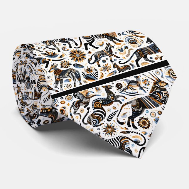 African Animals Print Boho Tie (Rolled)