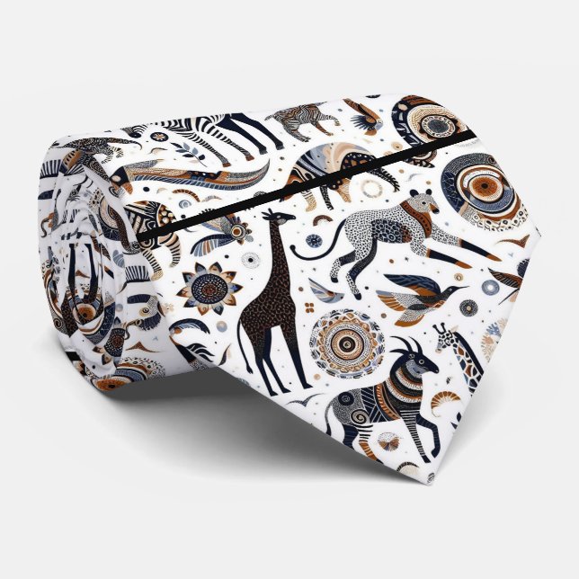 African Animals Print Boho Tie (Rolled)