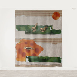 African Animals Red Collage Tapestry