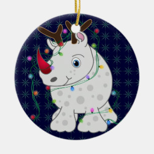 African Animals Rhino Christmas Style 1 Ceramic Ornament