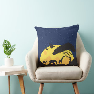 African Animals - Silhouette Sunset Wildlife  Cushion
