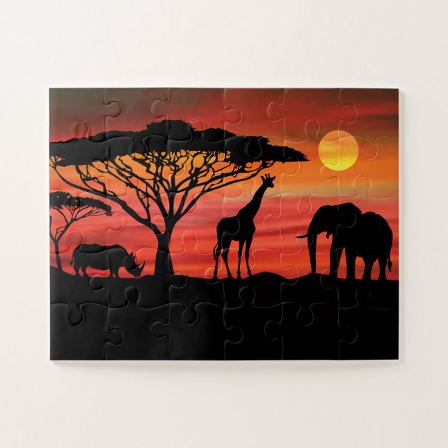 African Animals Sunset Jigsaw Puzzle (Horizontal)