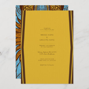 African Ankara Aqua Gold Floral Wedding Invite