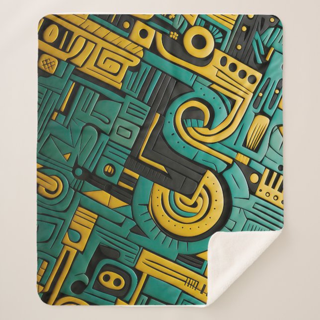 African Ankara Emerald Matrix Sherpa Blanket (Front)