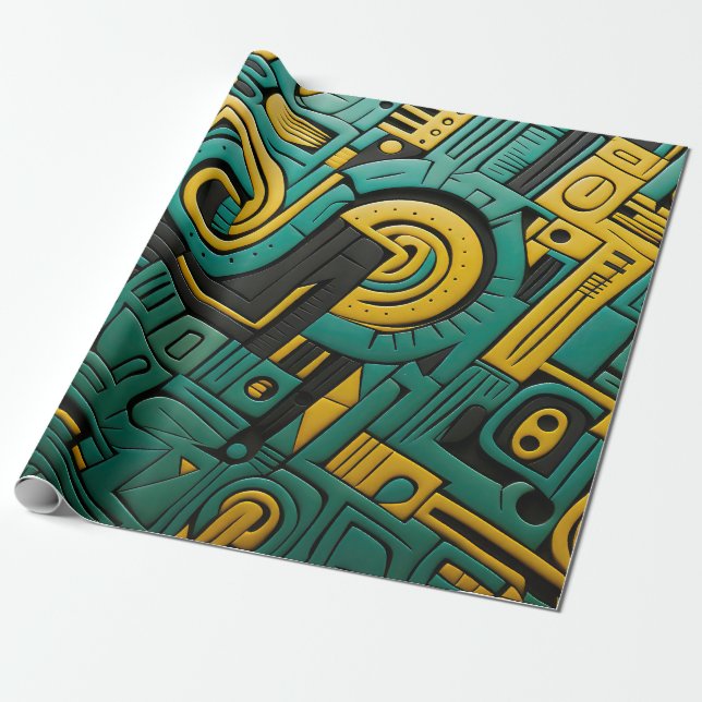 African Ankara Emerald Matrix Wrapping Paper (Unrolled)