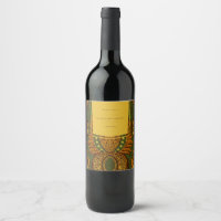 African Ankara Green Floral Wine Label