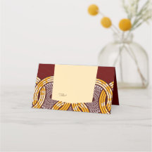 African Ankara Kiteng Gold Floral Table Place Card