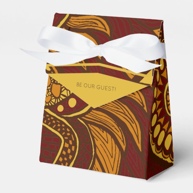 African Ankara Maroon Brown Gold Floral Favour Box (Front Side)