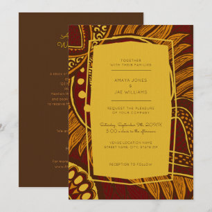 African Ankara Maroon Floral Wedding Invitation