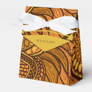 African Ankara Orange Brown Gold Floral Favour Box