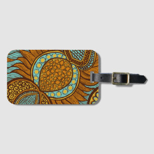 African Ankara Teal Global Floral Luggage Tag