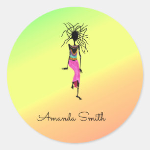 African Art, Colourful, Monogram Woman Warrior Classic Round Sticker