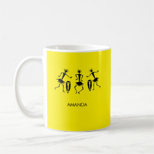 African Art, Cute Happy Dancers White Coffee Mug