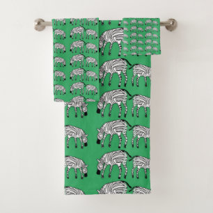 African Art, Cute Kenyan Zebras Pattern Bath Towel Set