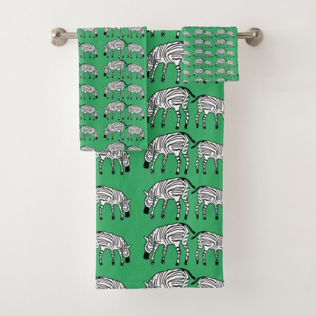 African Art, Cute Kenyan Zebras Pattern Bath Towel Set (Insitu)