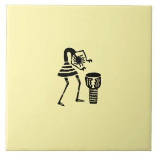 African Art Cute Silhouette Music Girl Ceramic Tile