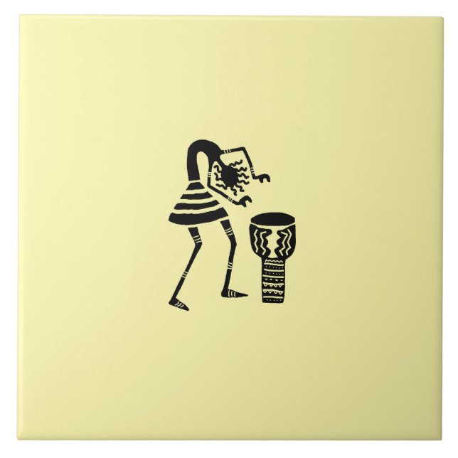 African Art Cute Silhouette Music Girl Ceramic Tile (Front)