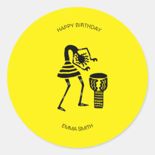 African Art, Cute Silhouette Music Girl Classic Round Sticker