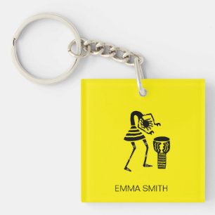 African Art, Cute Silhouette Music Girl Key Ring