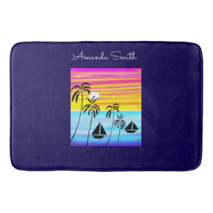 African Art Cute Tropical Sunset Sailing Bath Mat