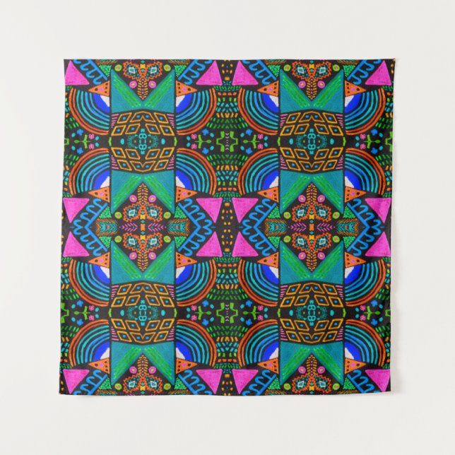 African art drawing. Seamless aztec pattern. Chero Tapestry (Front)
