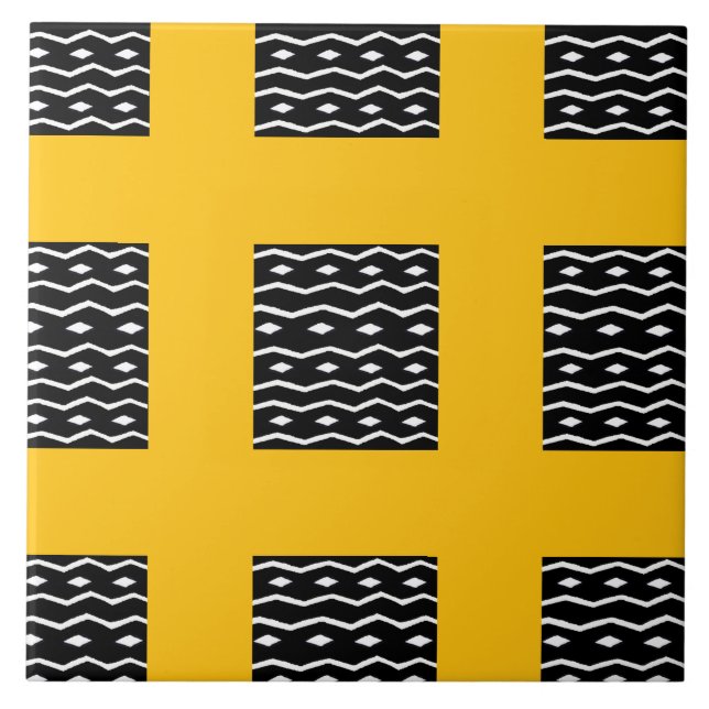 African art, Ethnic Pattern Orange Ceramic Tile (Front)