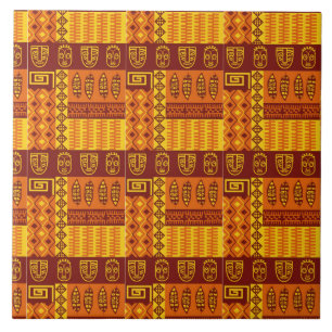 African Art Geometric Pattern Ceramic Tile