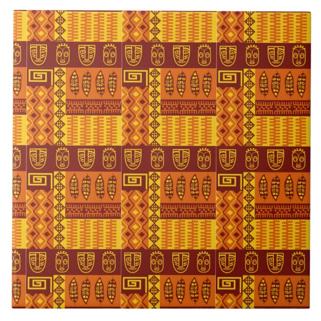 African Art Geometric Pattern Ceramic Tile (Front)