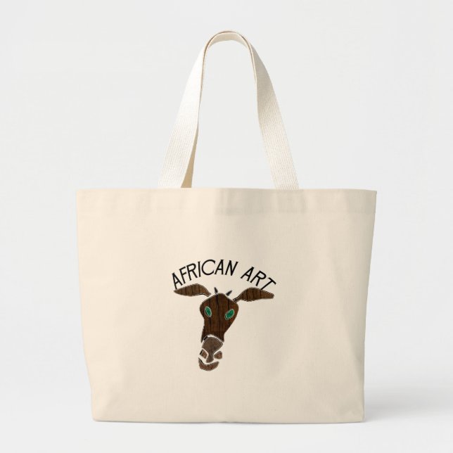 African Art Giraffe Head Large Tote Bag (Front)