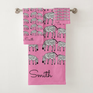  African Art, Happy Kenya Zebras Pattern Bath Towel Set