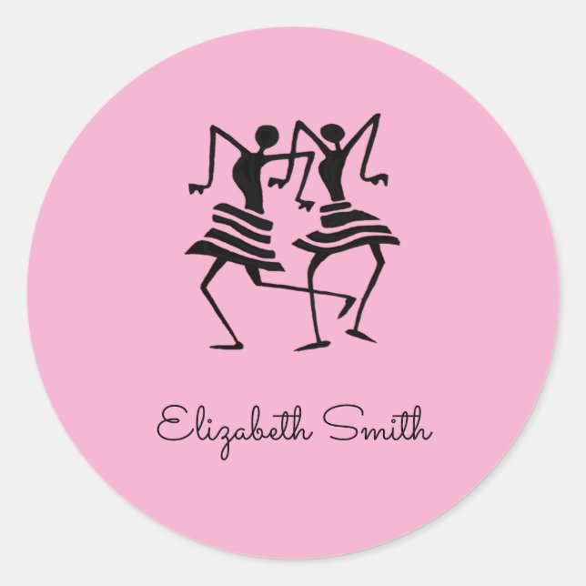 African Art, Monogram, Silhouette Dancers Classic Round Sticker (Front)