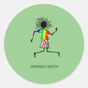 African Art, Personalized Happy Dancer Classic Round Sticker