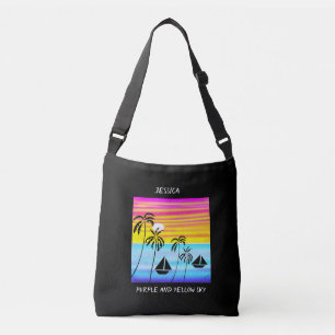 African Art, Purple and Yellow Sky Crossbody Bag