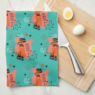African Art Retro Atomic Starburst  Tea Towel