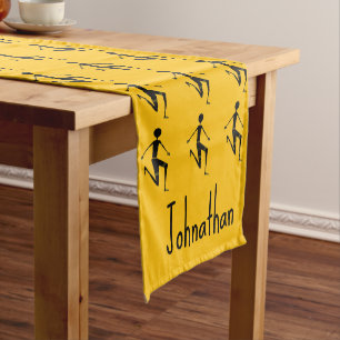African Art, Silhouette athlete Orange Pattern Short Table Runner