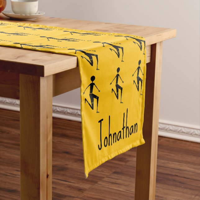 African Art, Silhouette athlete Orange Pattern  Short Table Runner (In Situ)