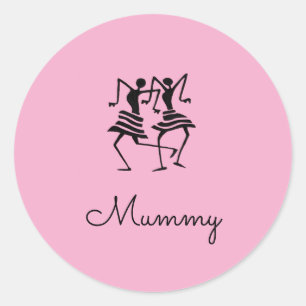 African Art, Silhouette Celebration Dancers Pink Classic Round Sticker