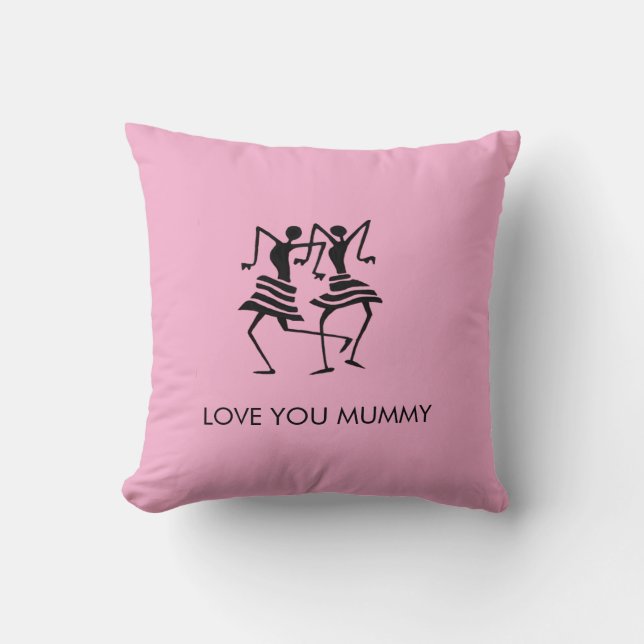 African Art, Silhouette Celebration Dancers Pink Cushion (Front)