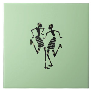 African Art Silhouette Dancers  Ceramic Tile