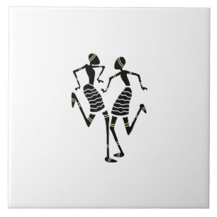 African Art Silhouette Dancers White Ceramic Tile