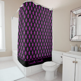 African Art, Silhouette Djembe Drum Pattern Black Shower Curtain