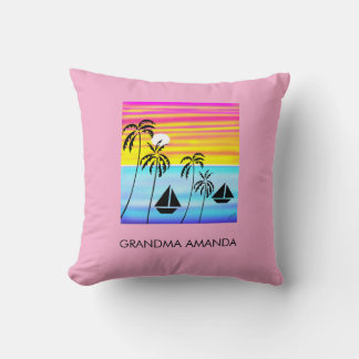 African Art, Tropical Summer Sunset Sailing Cushion