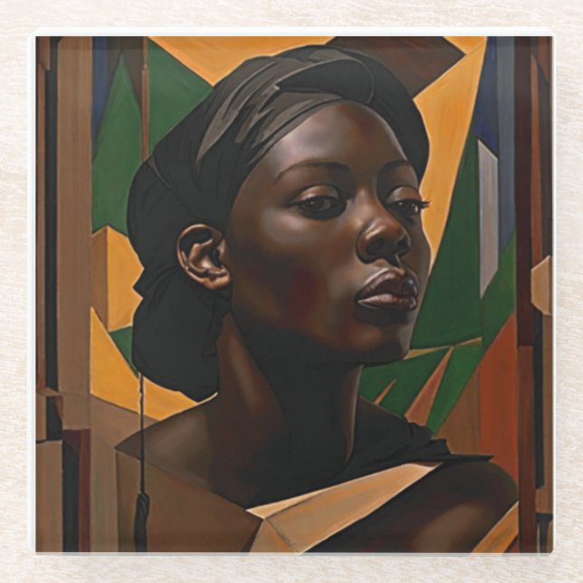 African art. Woman looking at the front Glass Coaster (Front)