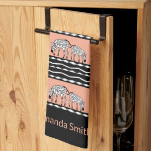 African Art, Zebras Pattern Yellow Tea Towel