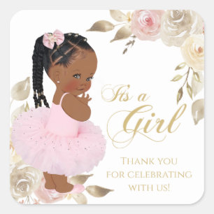 African Ballerina Princess Baby Shower Favour Square Sticker