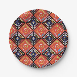 African Basket Weave Multi Pattern Paper Plate
