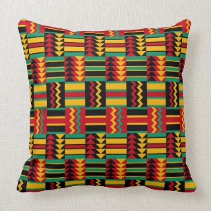African Basket Weave Pride Red Yellow Green Black Cushion