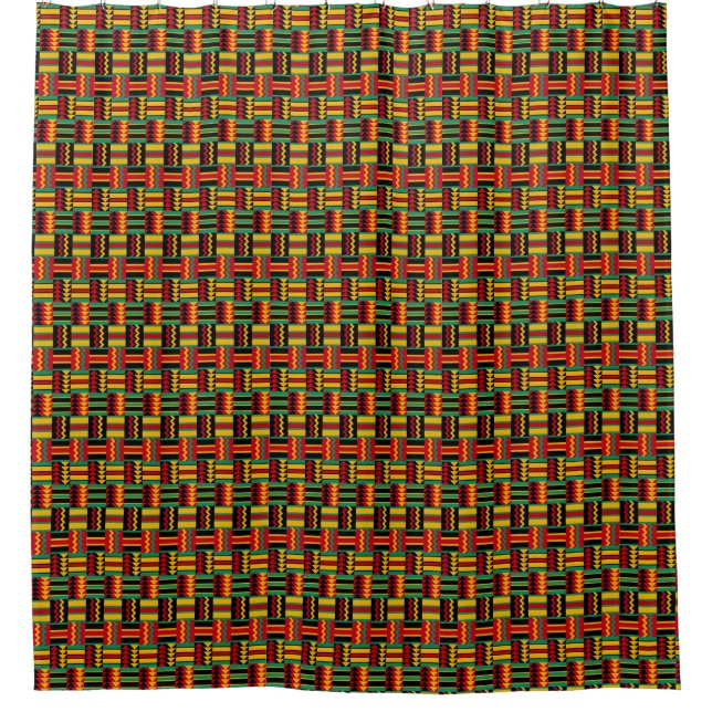 African Basket Weave Pride Red Yellow Green Black Shower Curtain (Front)