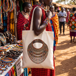 African Beaded Collar Necklace Tribal Tote Bag
